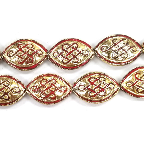 ENAMEL FLAT OVAL 14X20MM RED(GOLD)